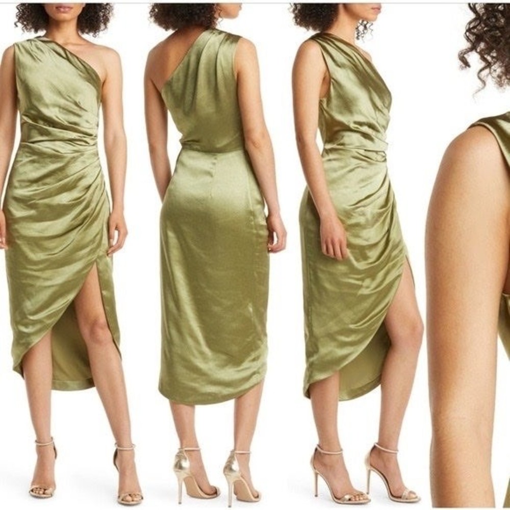 NWT ELLIATT Cassini One Shoulder Ruch Satin Dress